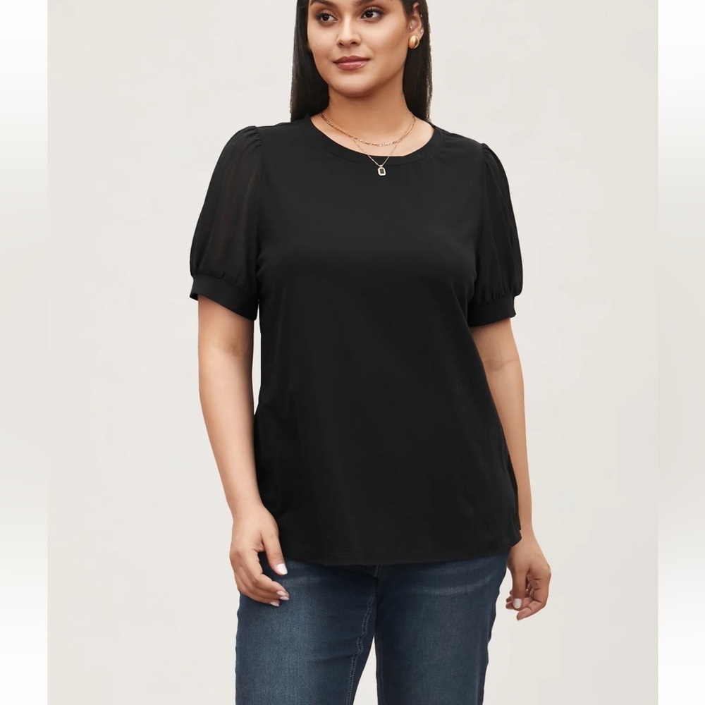 BloomChic Plus Size XL Solid Chiffon Patchwork Puff Sleeve T-shirt us14-16
